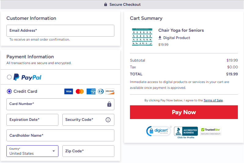 Chair Yoga for Seniors - Secure Checkout Page